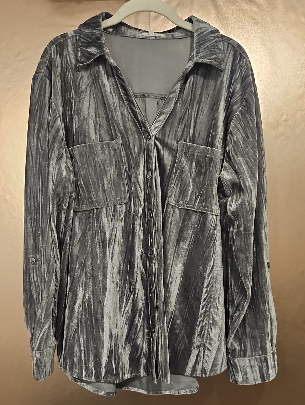 Maurices Silver-Gray Velvet Button-Front Shirt Jacket